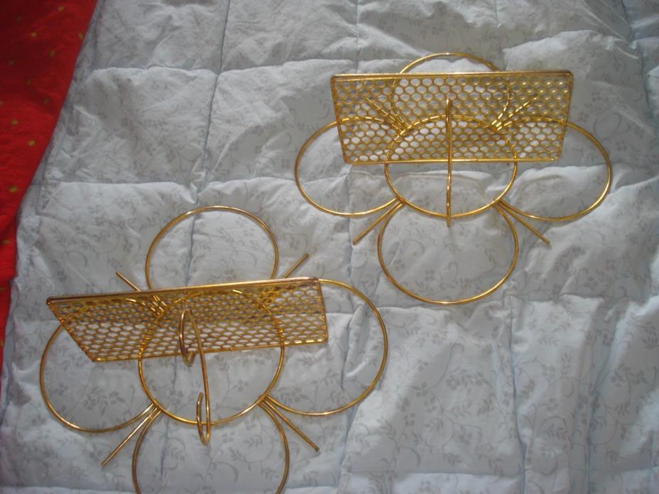 2  VINTAGE RETRO METAL MESH WALL SHELVES GOLD TONE