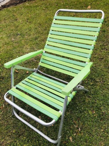 Vintage Aluminum Folding Chair Tube Webbing Low Sitting Beach Chair