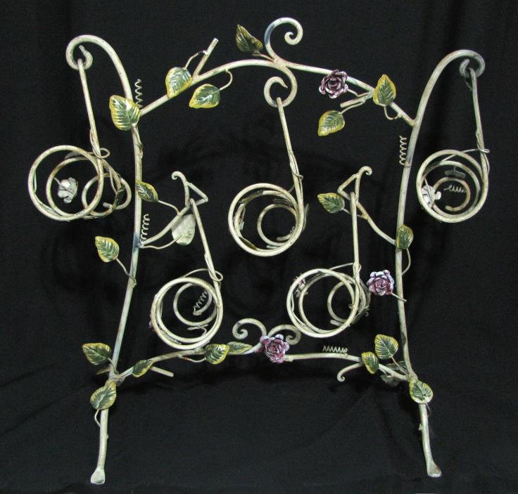 VTG Metal Vine Leave Wine Rack Spiral Green Pink Floral Fifth 5th Bottle Holder