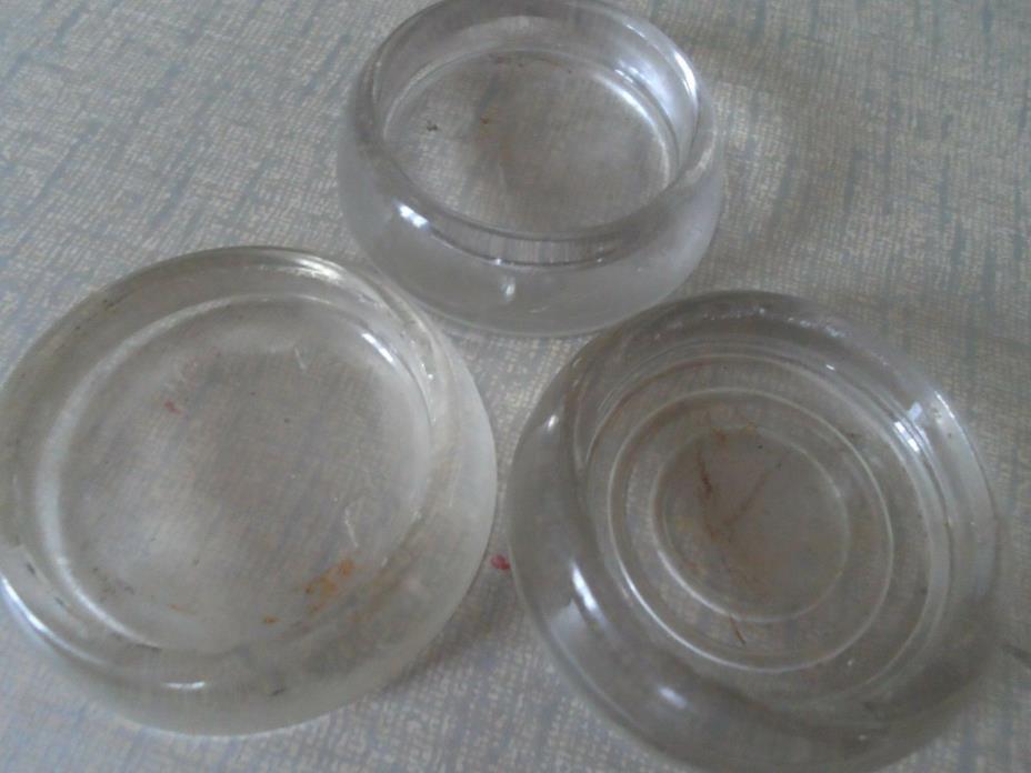 3 vtg clear glass carpet furniture coasters scratch protectors mid century