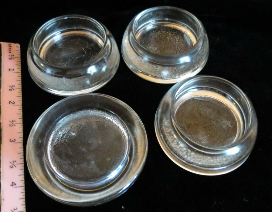 4 MATCHING VINTAGE CLEAR GLASS CASTERS FURNITURE LEGS FLOOR PROTECTION