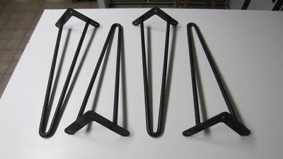 4) Vintage Black Metal Hairpin Furniture Legs, 16 inch with Brackets