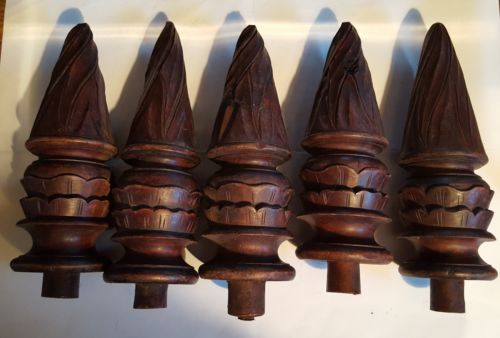 5 Vintage Large Ornate Hand Carved Architectural Salvaged Cone Shaped Finial