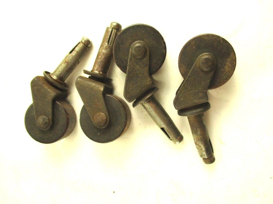 4 VINTAGE WOOD WHEEL CASTERS FOR FURNITURE, TOTAL LENGTH 3 INCHES