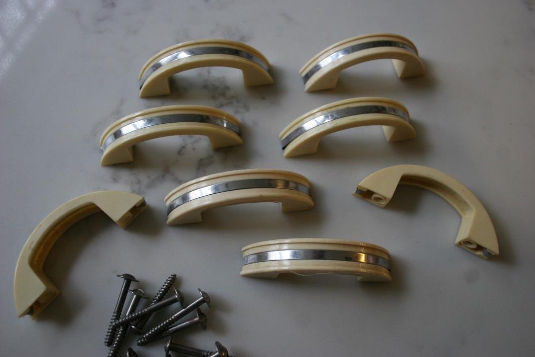 1940's Cream & Chrome Art Deco Plastic Drawer Pulls Set of 8 Drawer Handles