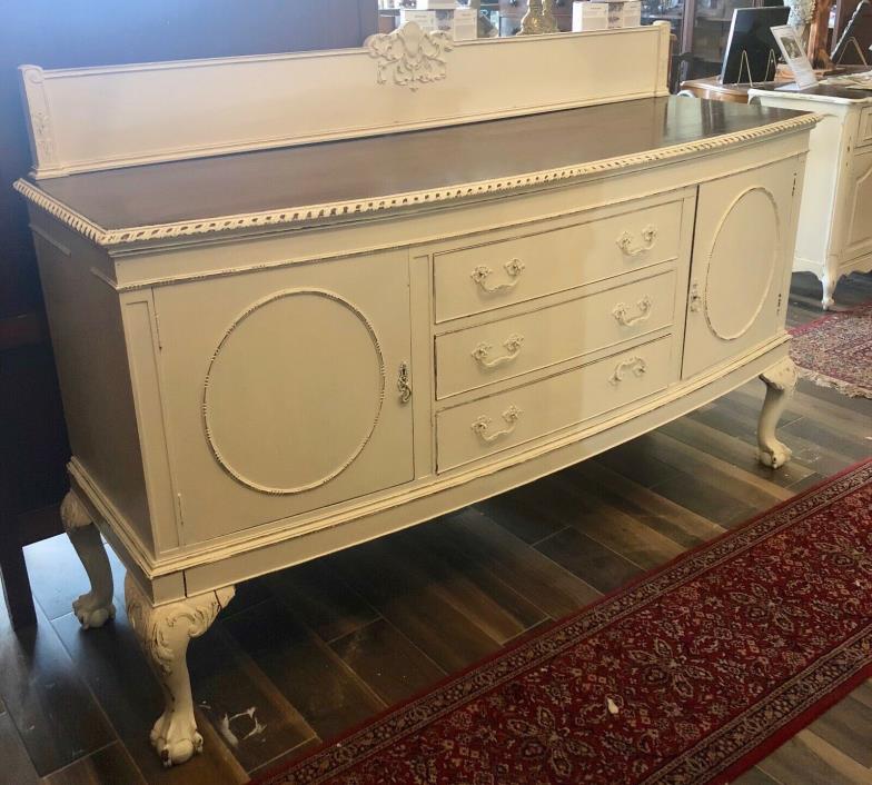 Vintage Victorian French Country Shabby Chic Clawfoot Buffet Sideboard White