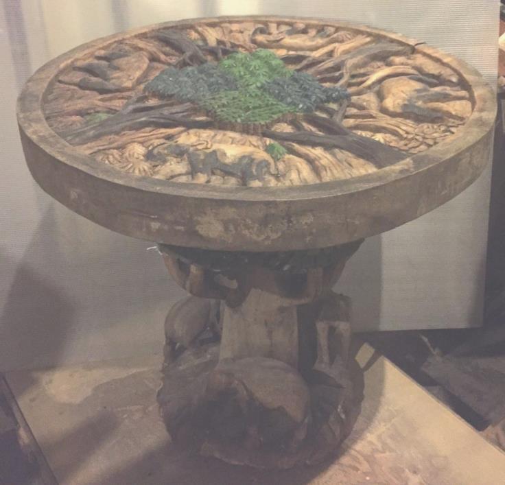 HANDCARVED ELEPHANT ACCENT WOODEN TABLE 