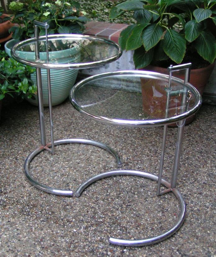 PAIR EILEEN GRAY ClassiCon E1027 CHROME/ GLASS COCKTAIL TABLES SIGNED & NUMBERED