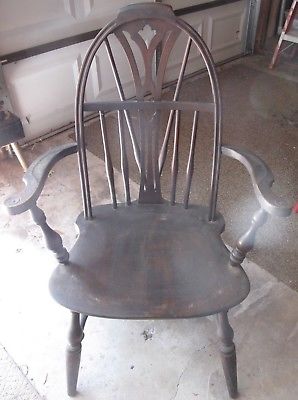 VTG OLD Wood Windsor Brace Back Chair w/Arms REISCHMANN CHAIR CO NY Early 1900's