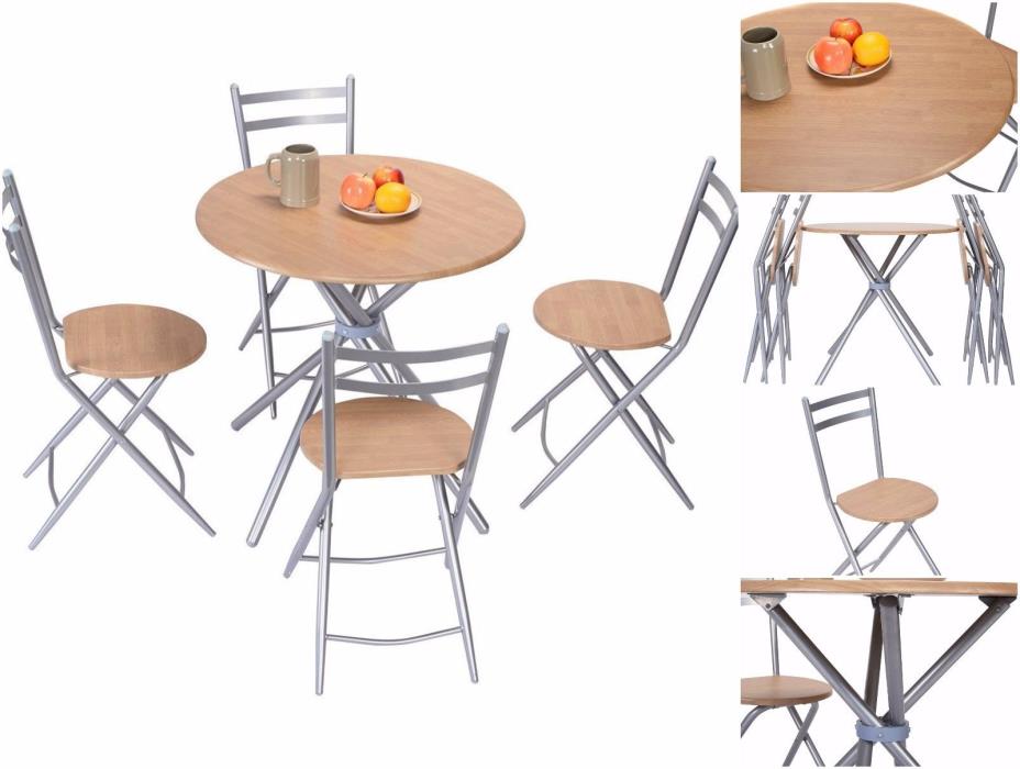 5 PC Set Dining Room Kitchen Furniture Folding Round Table 4 Chairs MDF Iron NEW