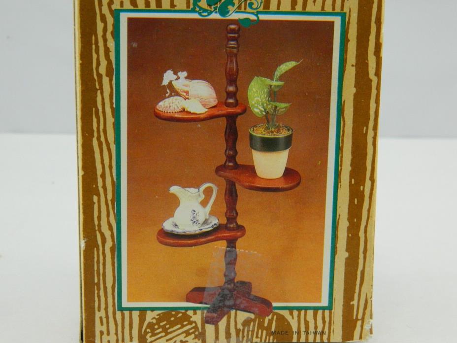 Vintage Miniature Wooden Curio Stand Table Top Plant Stand Knick Knack 1980s