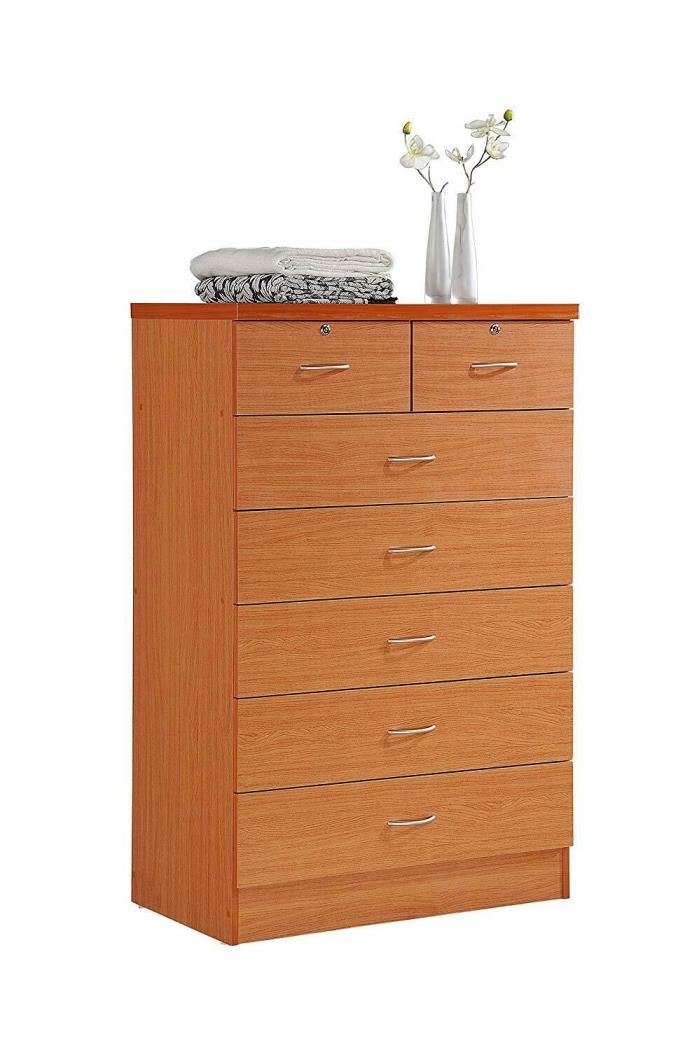 Hodedah 7 Drawer Chest, Five Large Drawers, Two Smaller Drawers with Two Locks,