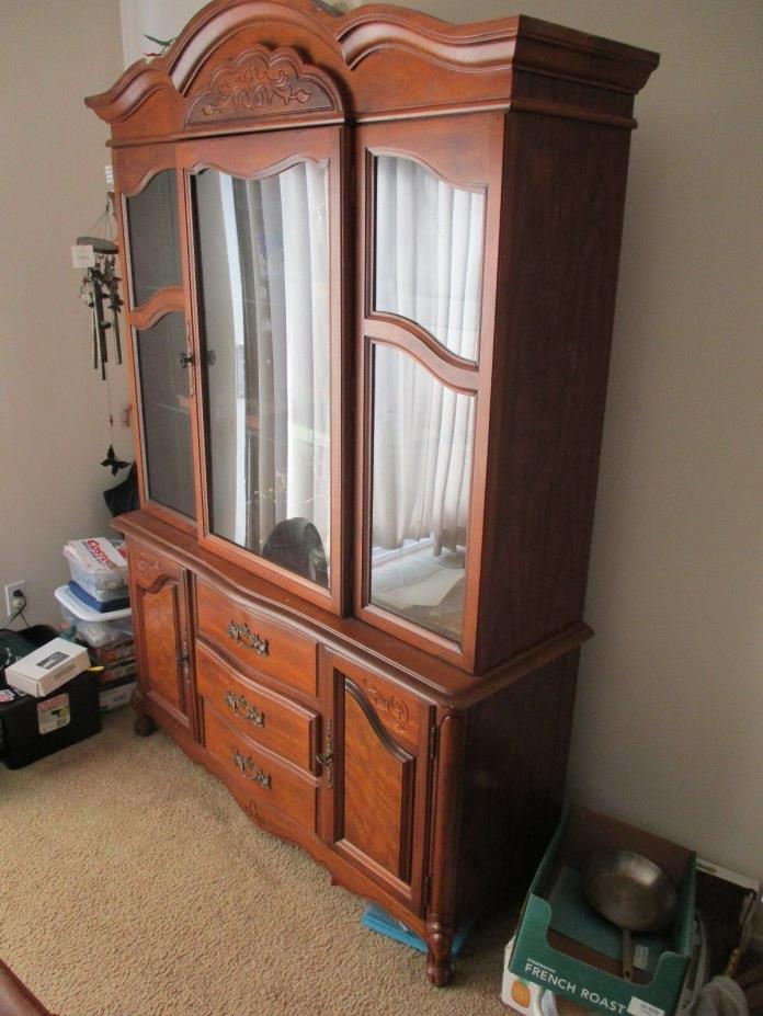 FURNITURE CHINA CABINET WITH GLASS WINDOWS, WALNUT, GREAT CONDITION, MAKE OFFER