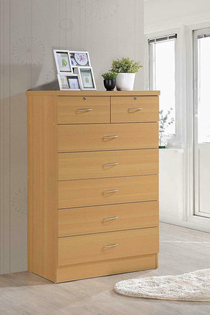 7-Drawer Bedroom Dresser Chest Jumbo Wood Closet Storage Living-room Home Beech