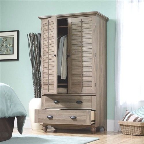 Wardrobe Cabinet Bedroom Storage or TV Armoire Medium Brown Oak Finish Natural