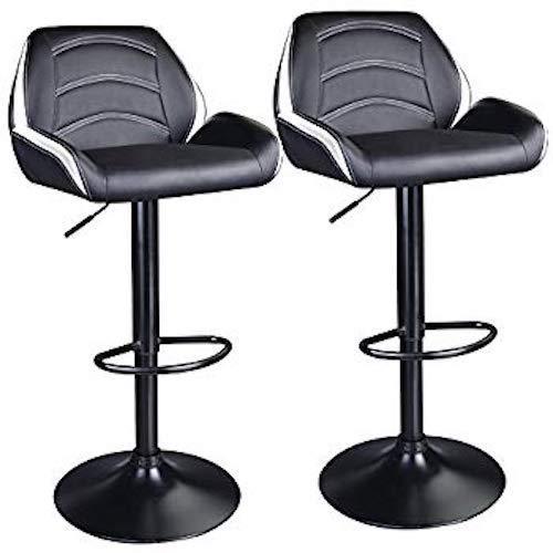 Leopard Shell Back Adjustable Height Hydraulic Bar Stools with Back, Black/white