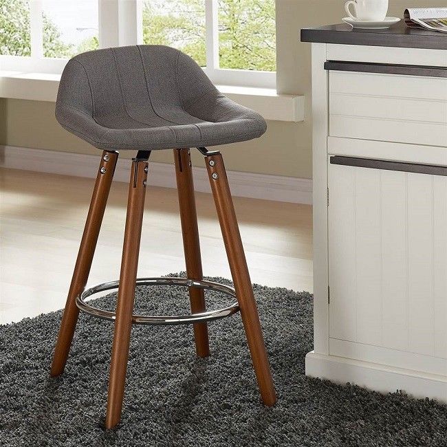 Counter Stool Height Bar Stools 26-Inch Set 2 Kitchen Upholstered Low Back Gray