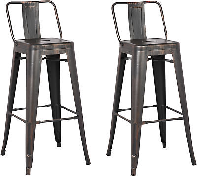 29 inch Bar Stool Black Set of 2 Steel Set With Backrest Outdoor And Indoor Use