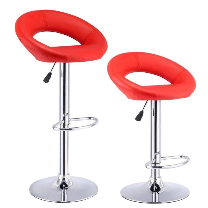 Set Of 2 Bar Stool Counter Height Hydraulic Chair Swivel Leather Seat Dining Pub