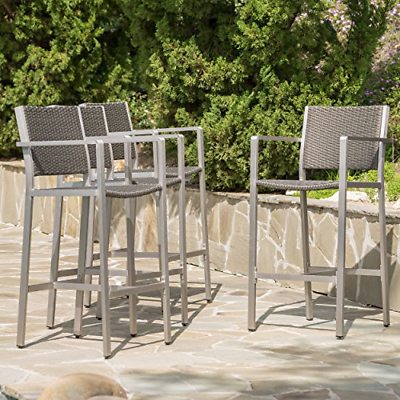 Capral Outdoor Grey Wicker Barstools Set of 4