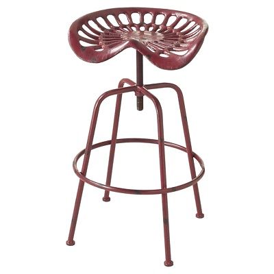CBK Iron Adjustable Distressed Red Tractor Stool 105701