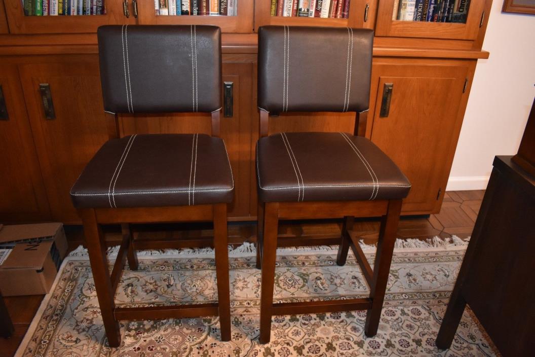Set of 2 Brown Leather Counter Height Stools, Unused