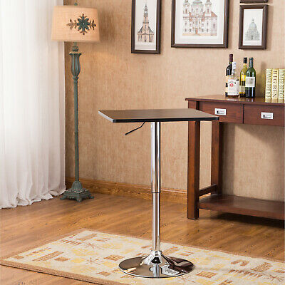Baxton Black Square Top Adjustable Height Wood And Chrome Metal Bar Table