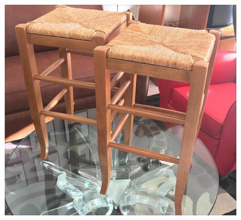 Pair of Cane and Wood Bar Stools