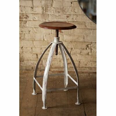 Kalalou Antique White and Rustic Base Metal Stool with Adjustable Rust-Top Seat