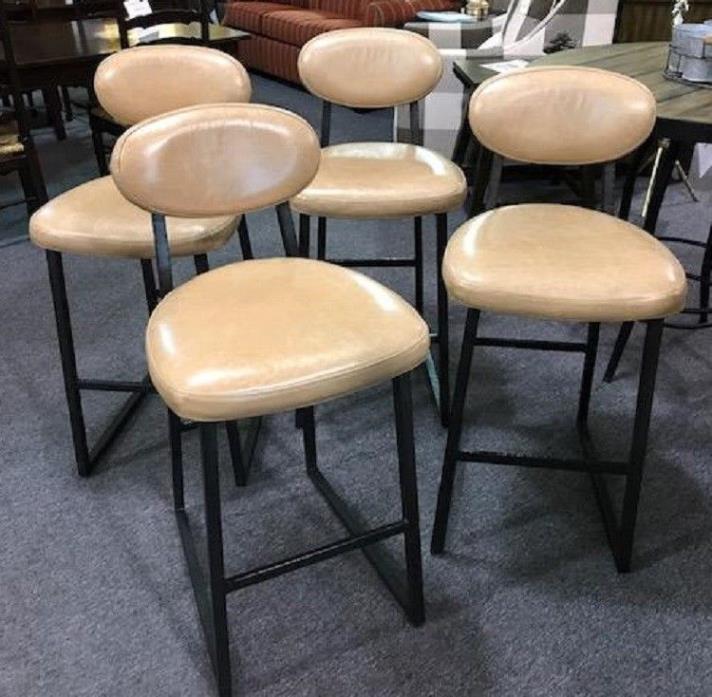 Set of 4 New THOMASVILLE - ELLEN DeGENERES Leather & Hammered Metal Bar Stools