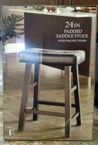 New Padded Saddle Kitchen & Bar Stool Walnut Finish and Brown Synthetic Leather