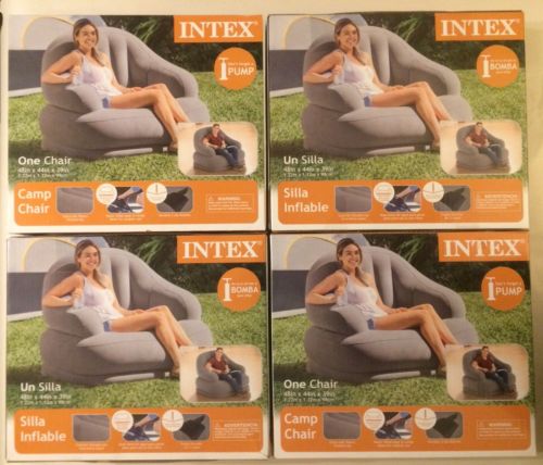 4 Intex Inflatable Gray Large Outdoor Camping Chairs - 48 in x 44 in x 39 in