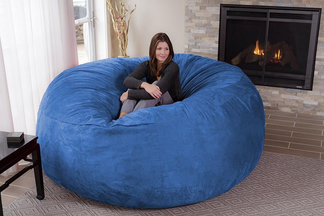 8FT Bean Bag Chair Sofa  Memory Foam Cushion Modern Blue  Ocean Microfiber New