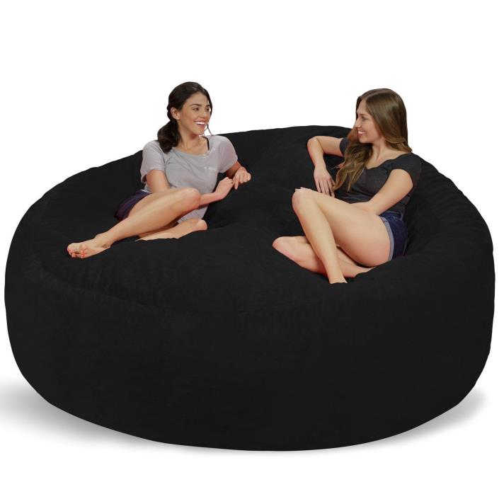 8FT Bean Bag Chair Sofa Memory Foam Cushion Modern Black Comfort Microfiber New