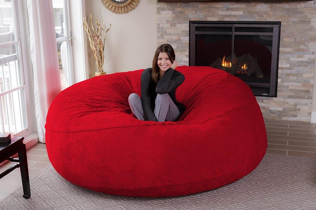 8 FT Bean Bag Chair Sofa Bed Memory foam Cushion Modern Red Furry Microfiber New