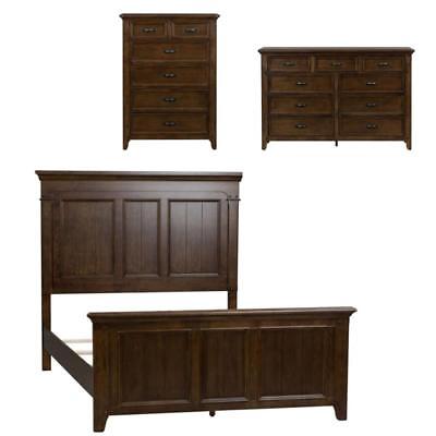 3 Piece Wooden Bedroom Set Queen Panel Bed and Dresser with Chest