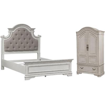 Bedroom Set with Queen Bed and Armoire in Vintage White
