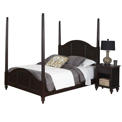 Home Styles Furniture Bermuda Espresso Queen Poster Bed and Night Stand