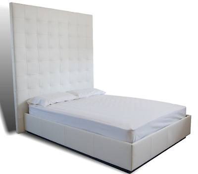Modern- Contemporary Oversized Tufted Queen Size White, Genuine Leather Bed -XXT