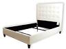 Queen Size White Genuine Leather Bed with Tufted Extra Tall Headboard