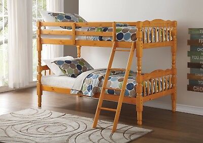 Twin/Twin Bunk Bed Honey Oak Stained Unique Turned Spindle Posts