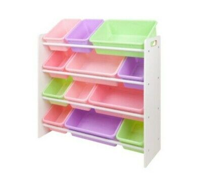 Kids Bin Organizer Toy Storage Box Playroom Bedroom Shelf with 12 Plastic Bins