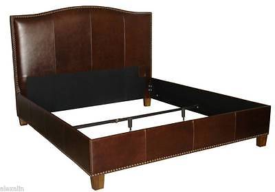 King Size Genuine Leather Bed in Jack Daniels Brown with Large Nail Heads Trim
