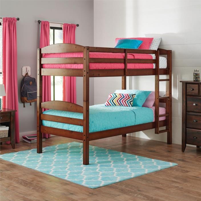 Better Homes and Gardens Leighton Twin Over Twin Wood Bunk Bed, Cherry Finishe