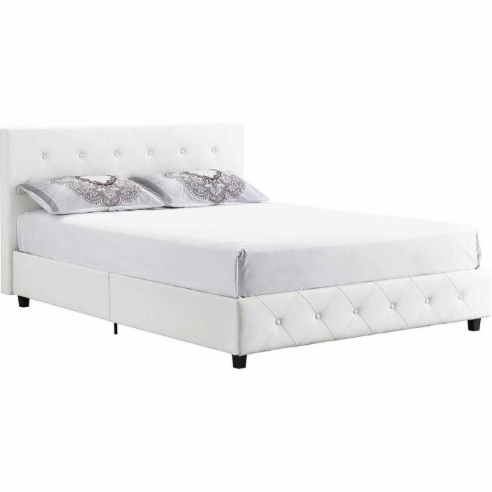 Full Size Bedroom Set White Leather Platform Bed Nightstand