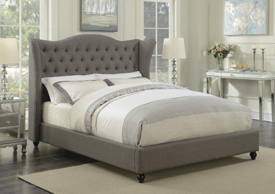 Upholster Button Tufting Demi Wing Headboard Grey Queen Size Bed 1pc Furniture