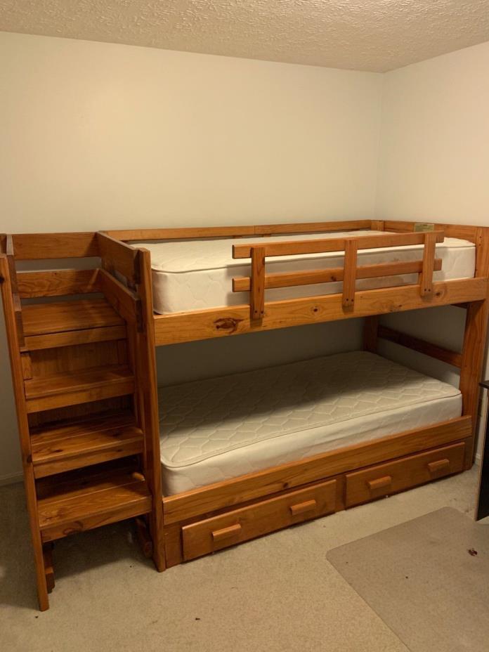 Wooden bunk beds with storage. Excel condition. Mattresses included if wanted