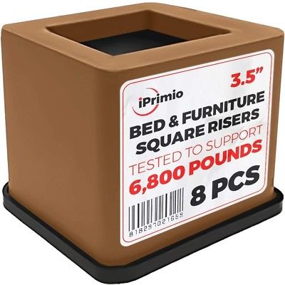 iPrimio Bed and Furniture Square Risers - 8 Pack Brown 3.5 INCH Size - Wont and