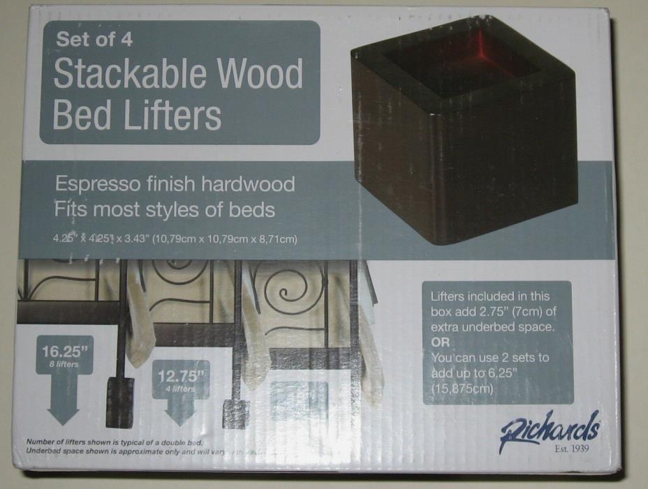 Richards Stackable Wood Bed Lifters Risers Set of 4 (Espresso Brown) Brand New