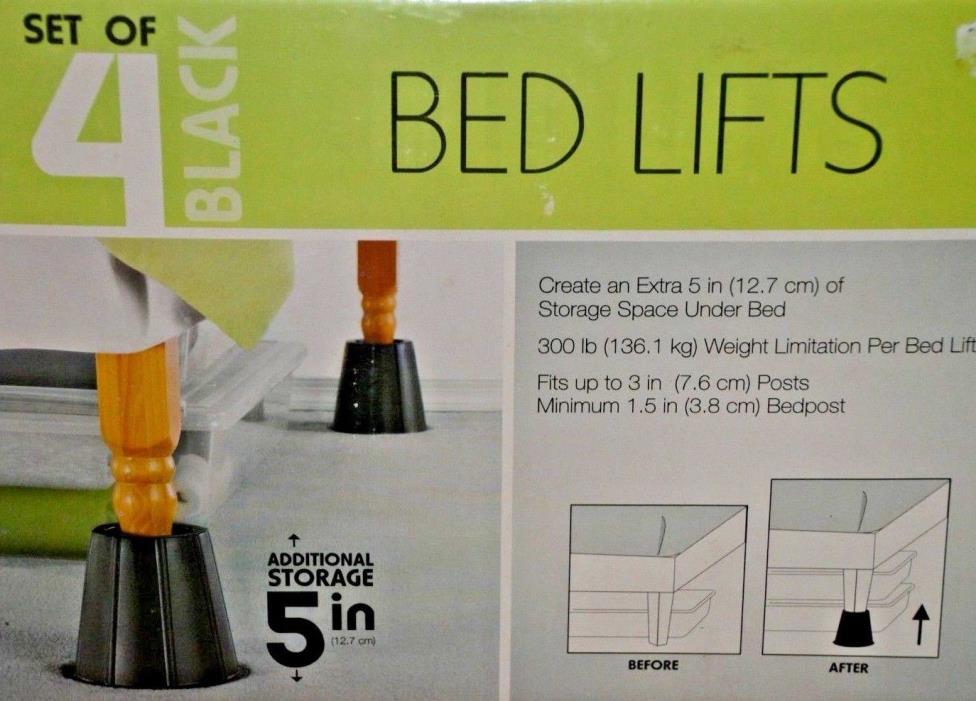 4 Black Bed Lifts - 5 inches lift - Holds 300 lbs per Bed Lift - up to 3